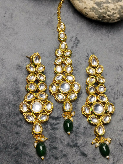 H&A Jewellery Indian Kundan Handmade Earrings and Mang Tikka Set