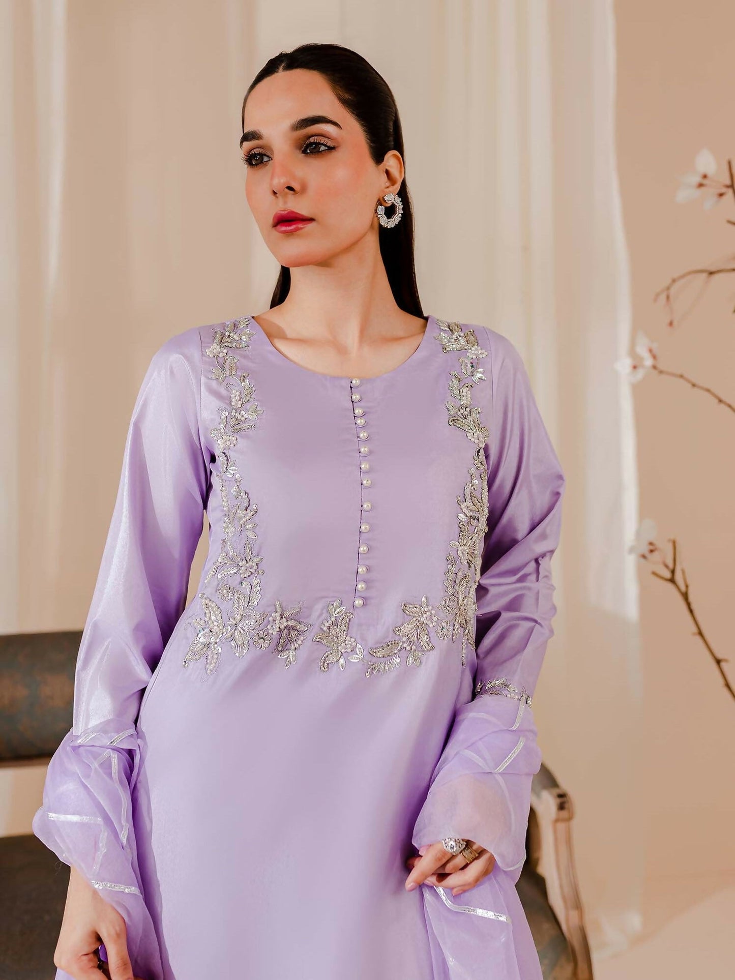 Allure By IH Raw Silk Embellished Stitched 3-Piece Suit-Irene