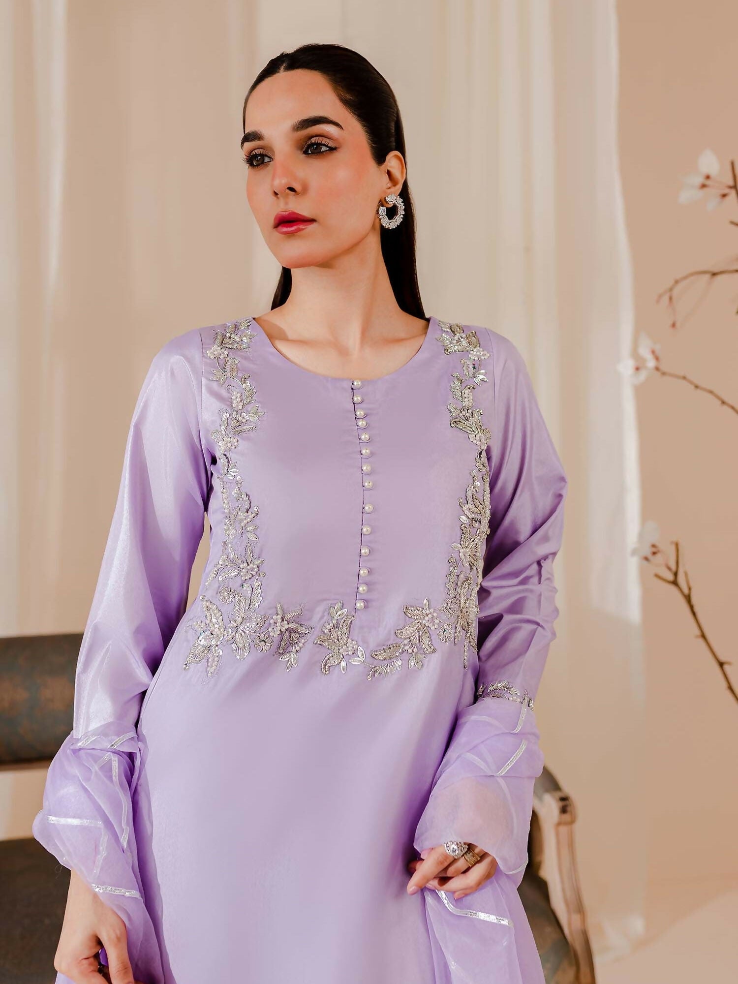 Allure By IH Raw Silk Embellished Stitched 3-Piece Suit-Irene