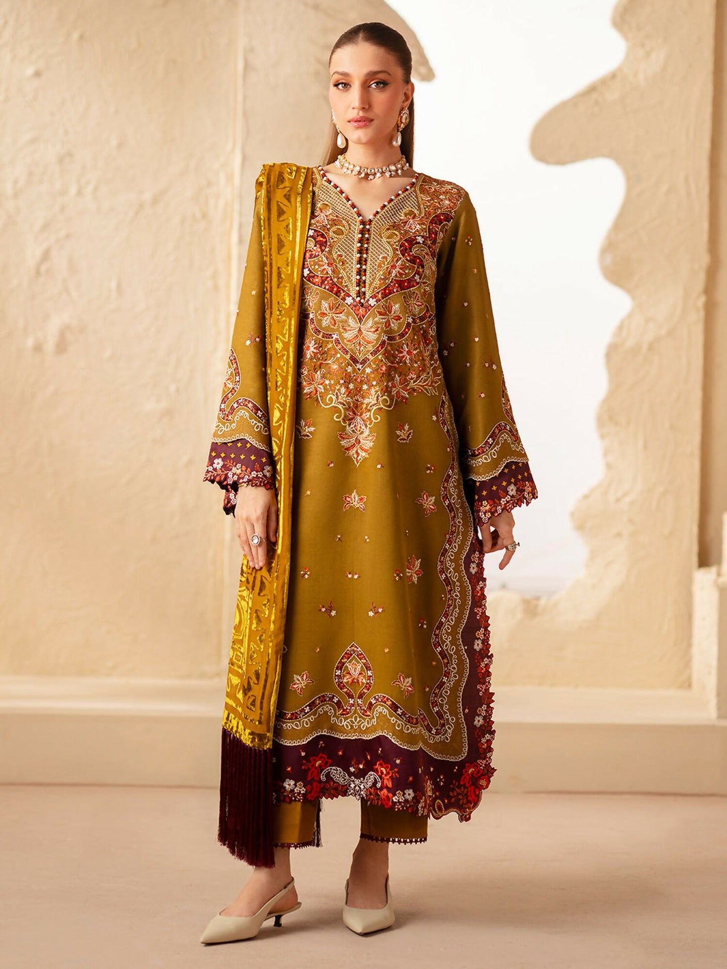Binilyas Saqqara Kotrai Embroidered Stitched 3-Piece Suit-163-A