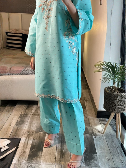 Tehzeeb Libas Cotton Embroidered Stitched 2-Piece Suit-Layla