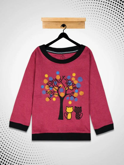 Funky's kid's Kitty Tree Printed Pink Sweat Shirt-10193