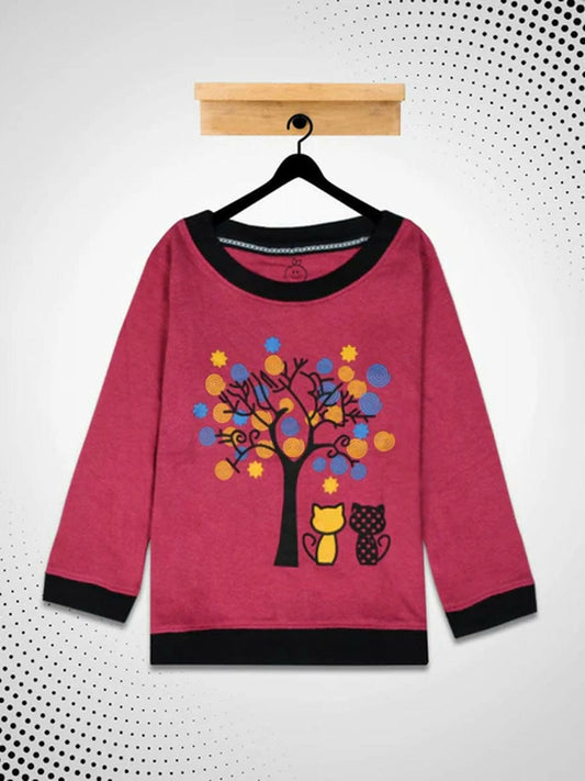 Funky's kid's Kitty Tree Printed Pink Sweat Shirt-10193