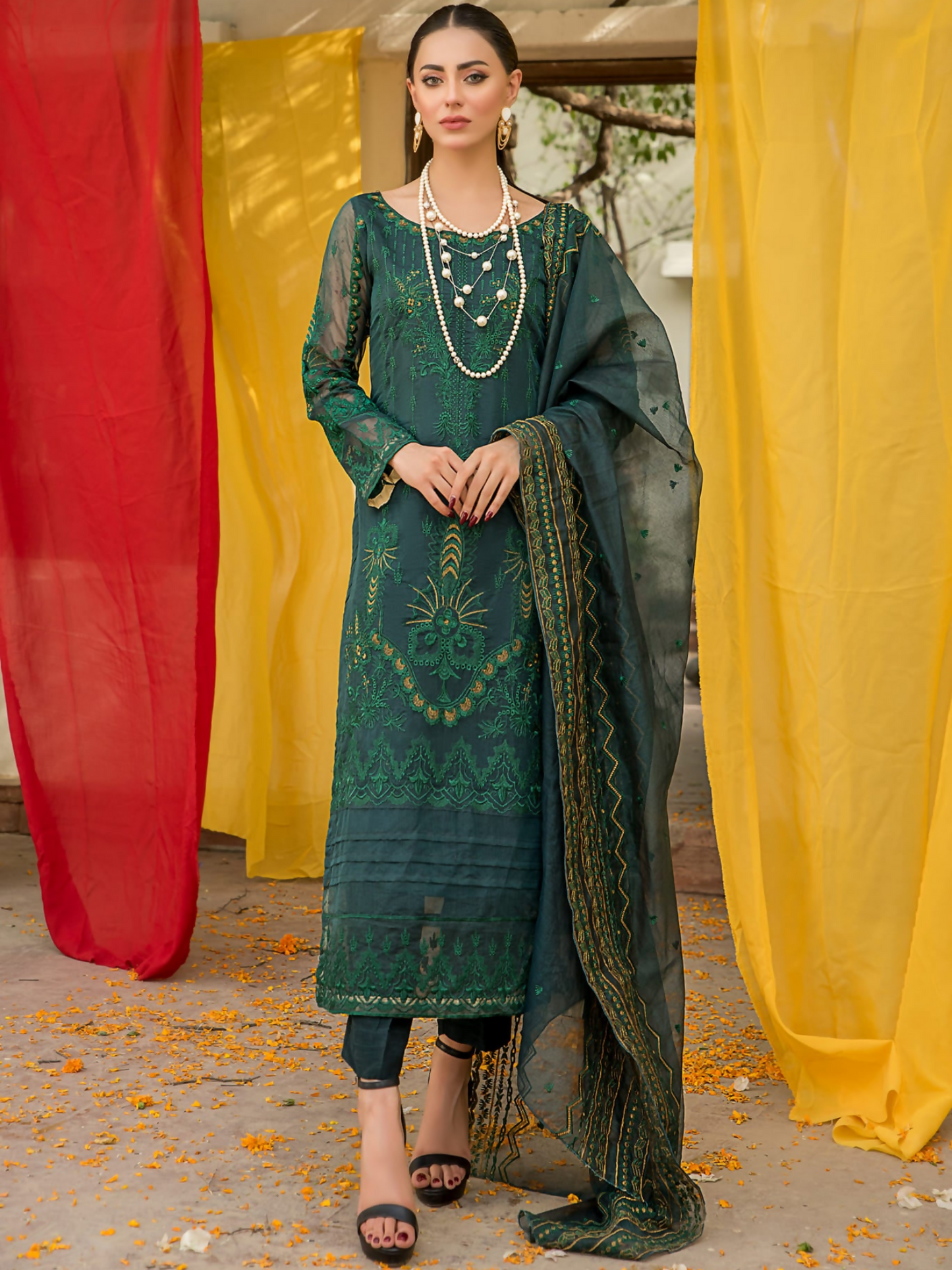 Panache Apparel Organza Net Embroidered Stitched 2-Piece Suit-Maya