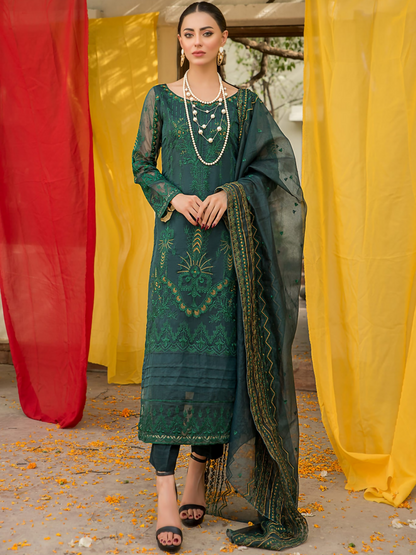 Panache Apparel Organza Net Embroidered Stitched 2-Piece Suit-Maya