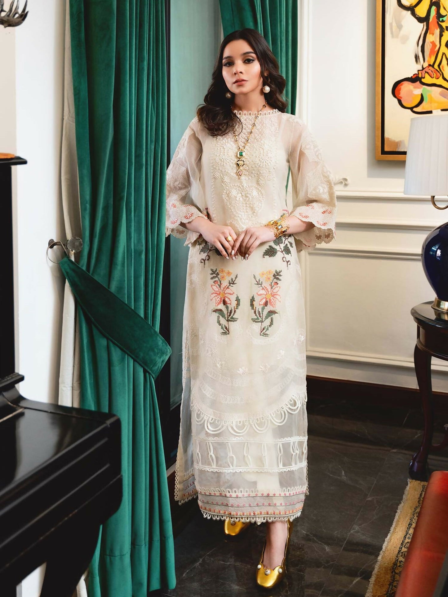 Shiza Hassan Aira Luxury Pret Cotton Net Embroidered Stitched 4-Piece Suit-Arila