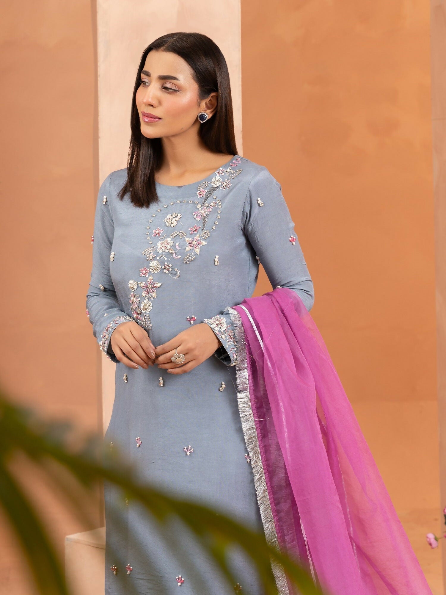 Allure By IH Luxury Pret Raw Silk Embellished Stitched 3-Piece Suit-Zade