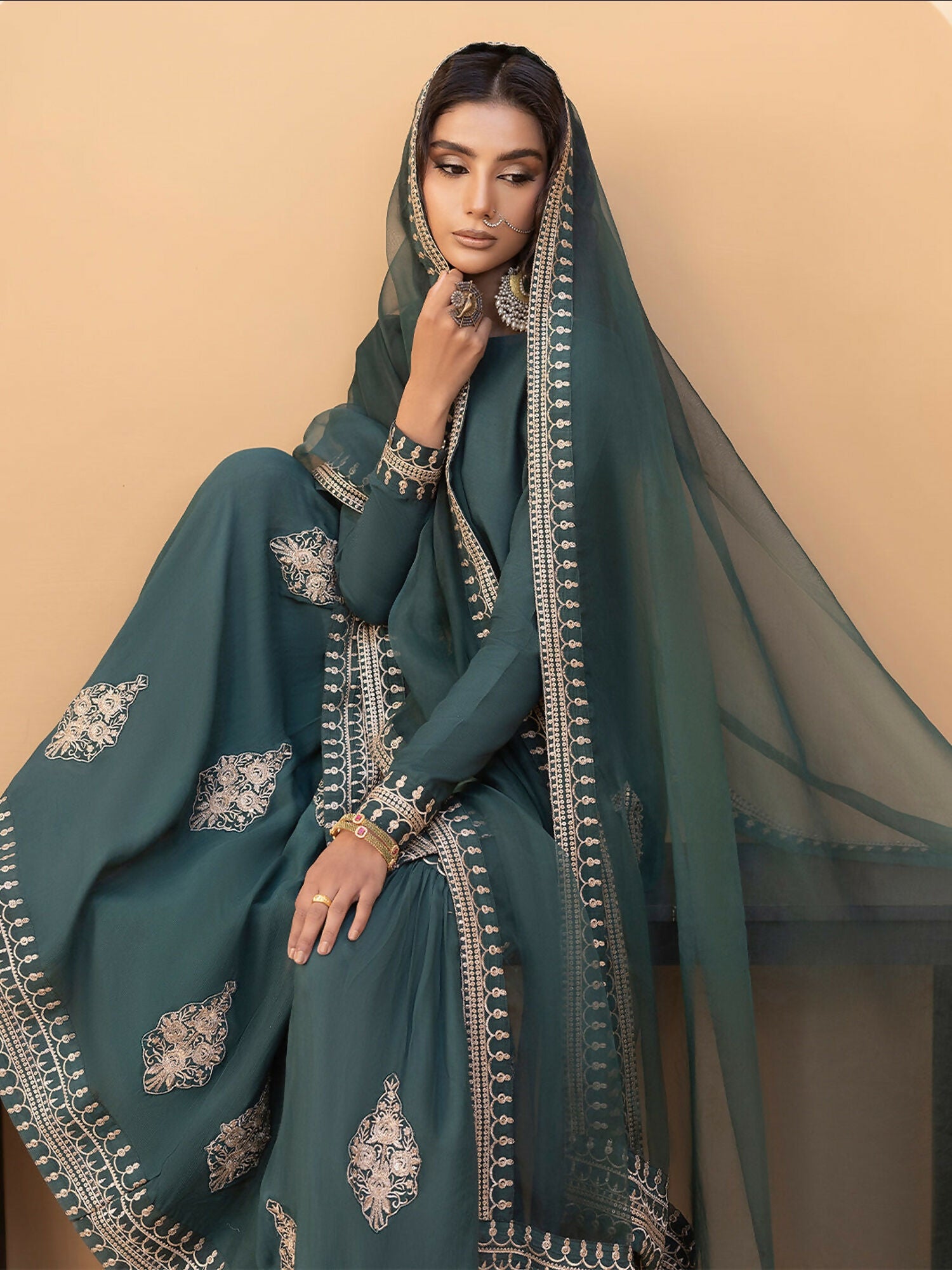 Hemstitch Raw Silk Embroidered Stitched Gharara-Jasmine