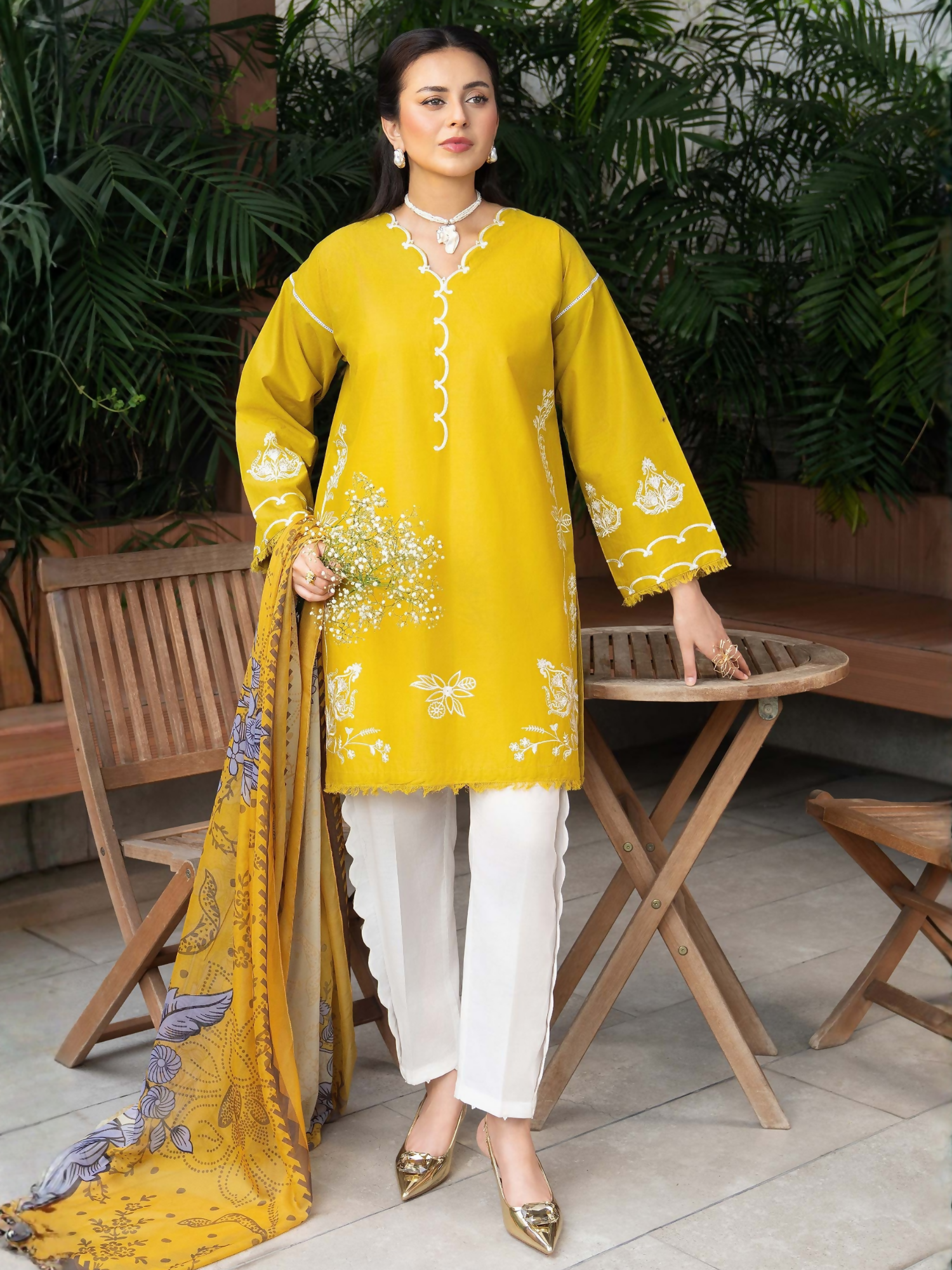 Panache Apparel Solid Story Cotton Lawn Embroidered Stitched Suit-Orah
