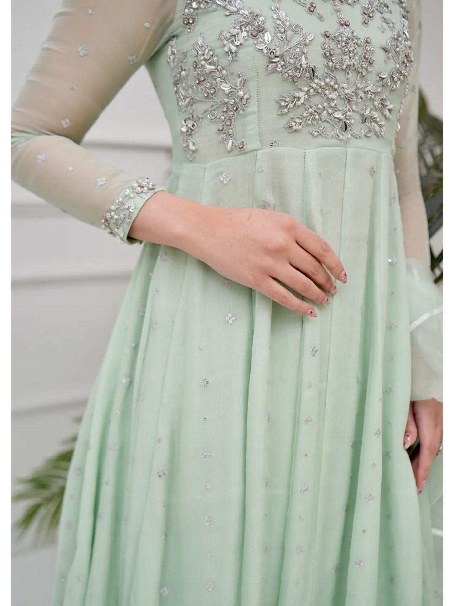 Allure By IH Lehr Chiffon Embroidered Lehenga-Matcha