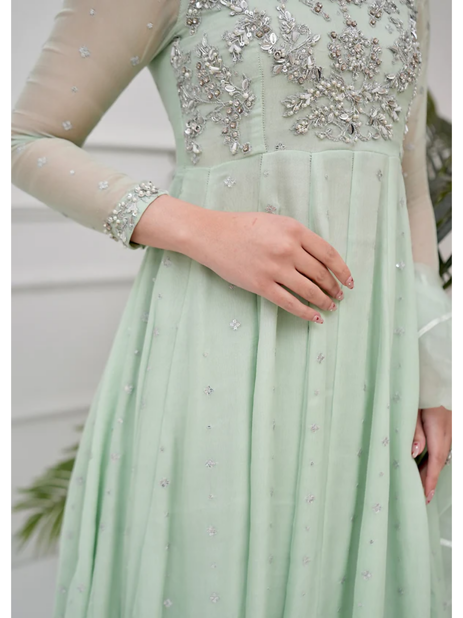 Allure By IH Lehr Chiffon Embroidered Lehenga-Matcha