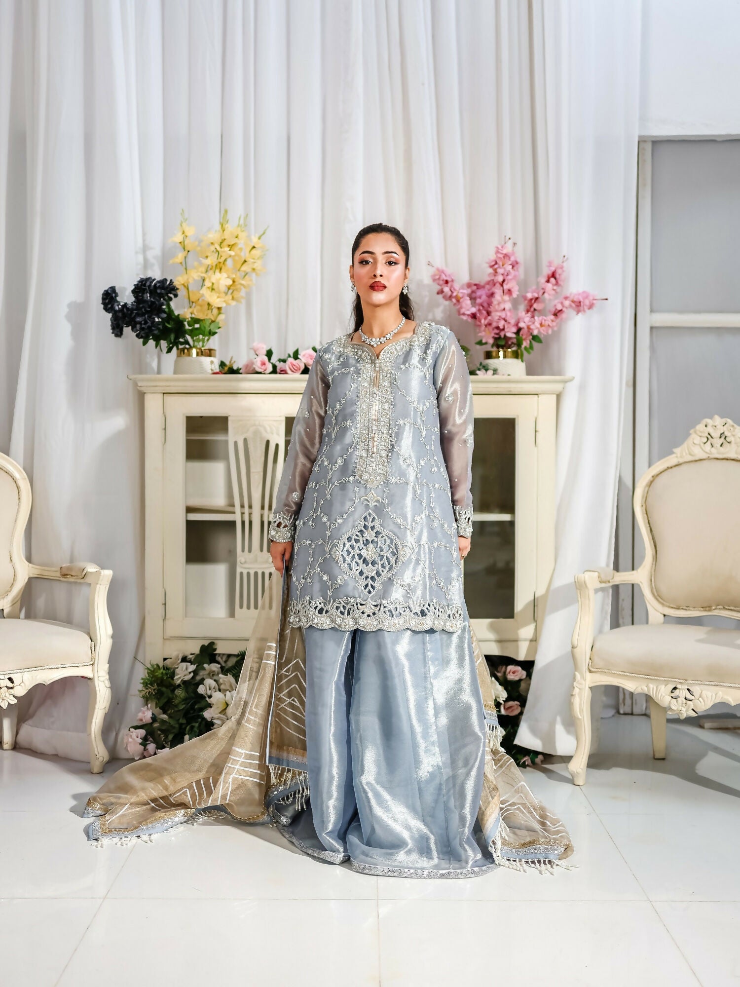 Farooq Hameed Studio Wedding Festive'25 Pure Laama Silk Embroidered Stitched 3-Piece Suit-Calira