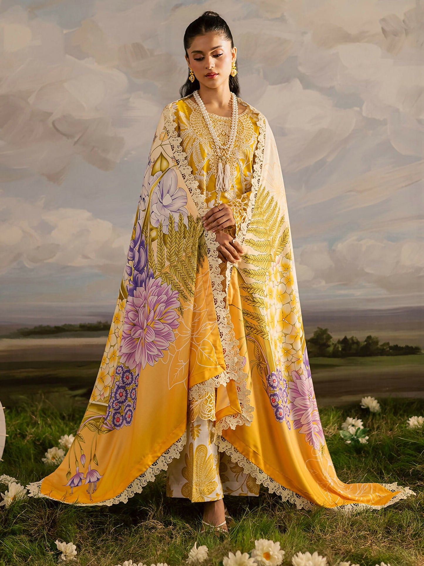 Mahnur Kaia Slub Linen Embroidered Stitched 3-Piece Suit-K- 03