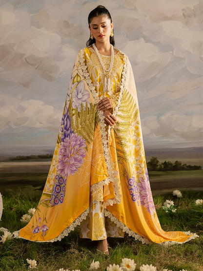 Mahnur Kaia Slub Linen Embroidered Stitched 3-Piece Suit-K- 03
