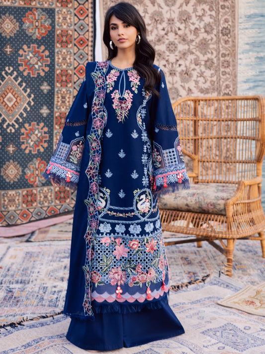 Blue-Parishay Dil e Raqsam Lawn'26 Embroidered Unstitched 3-Piece Suit-DQ-04
