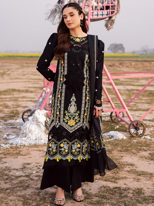 Black-Parishay Dil e Raqsam Lawn'26 Embroidered Unstitched 3-Piece Suit-DQ-01