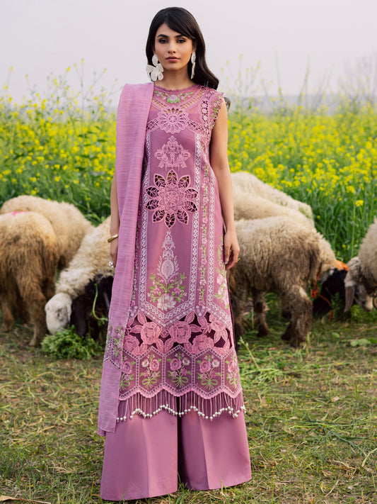 Pink-Parishay Dil e Raqsam Lawn'26 Embroidered Unstitched 3-Piece Suit-DQ-02