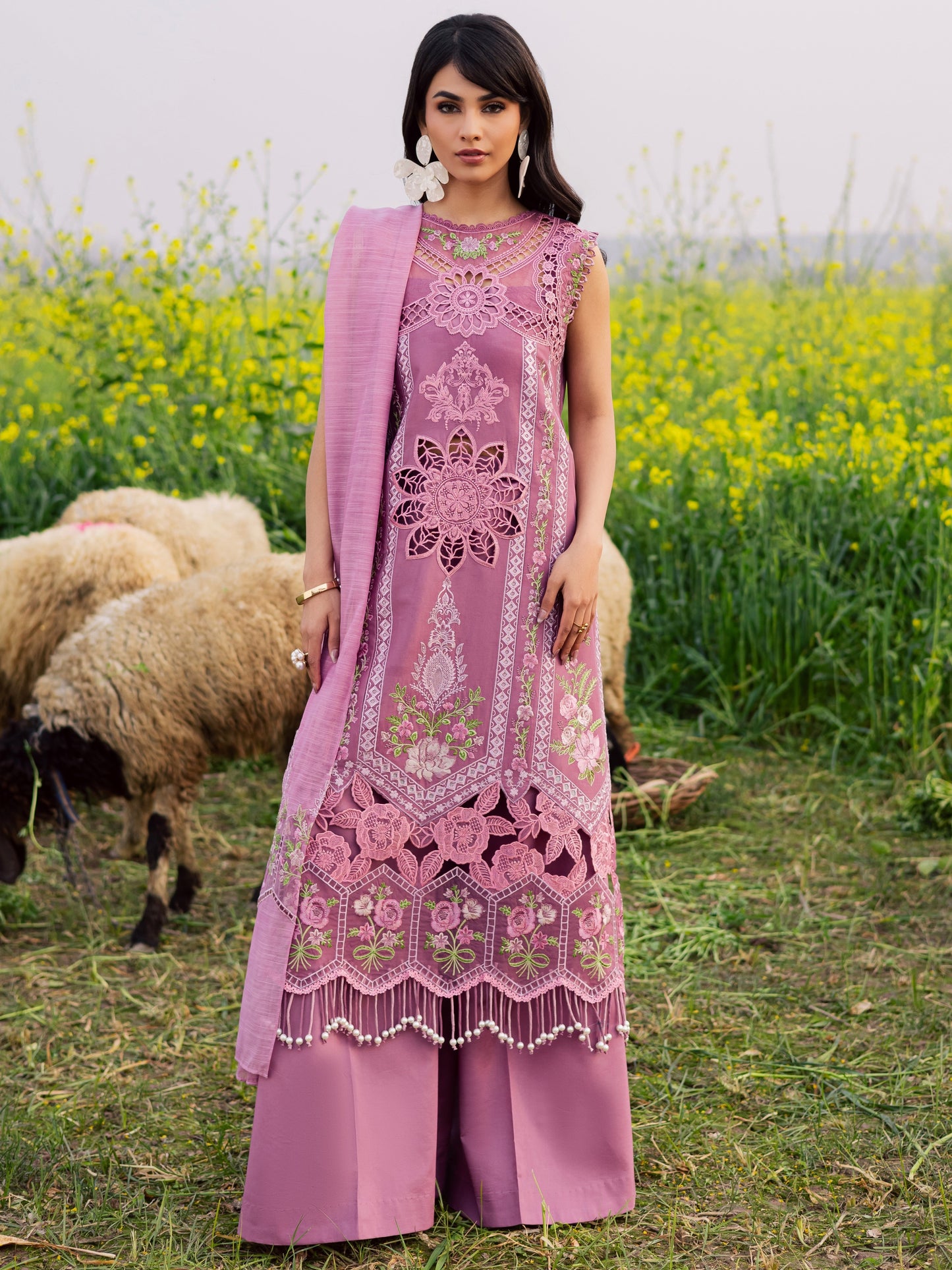 Pink-Parishay Dil e Raqsam Lawn'26 Embroidered Unstitched 3-Piece Suit-DQ-02