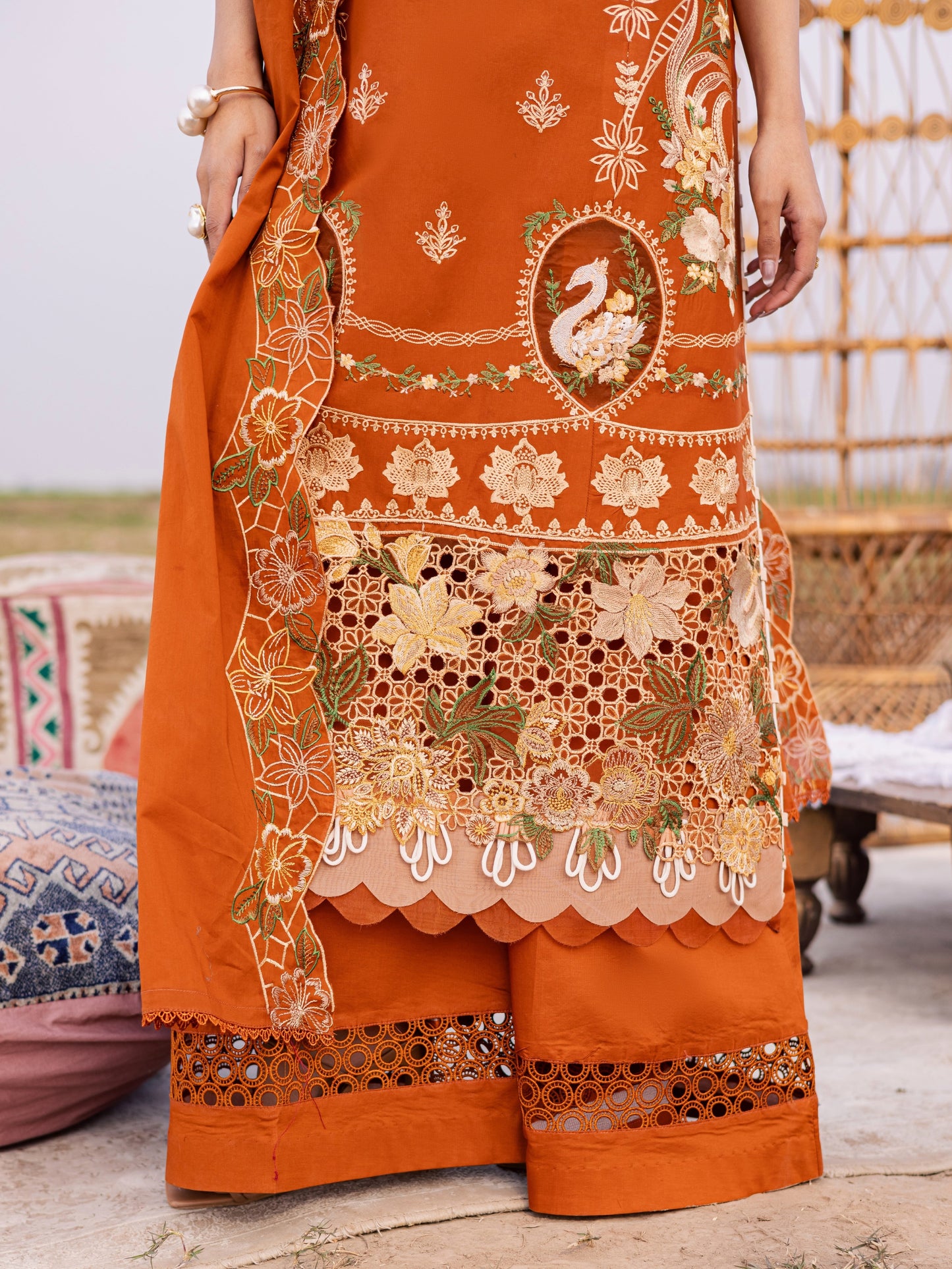 Orange-Parishay Dil e Raqsam Lawn'26 Embroidered Unstitched 3-Piece Suit-DQ-03