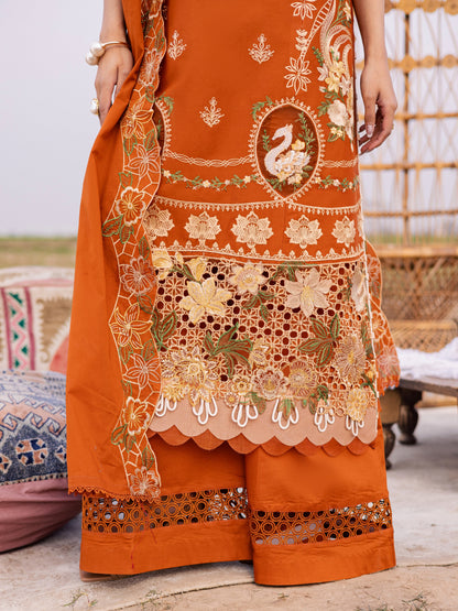 Orange-Parishay Dil e Raqsam Lawn'26 Embroidered Unstitched 3-Piece Suit-DQ-03