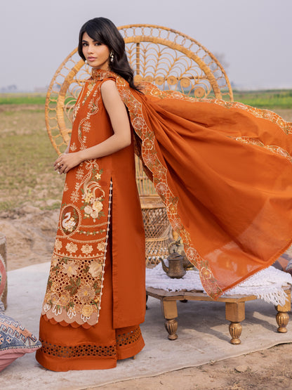 Orange-Parishay Dil e Raqsam Lawn'26 Embroidered Unstitched 3-Piece Suit-DQ-03