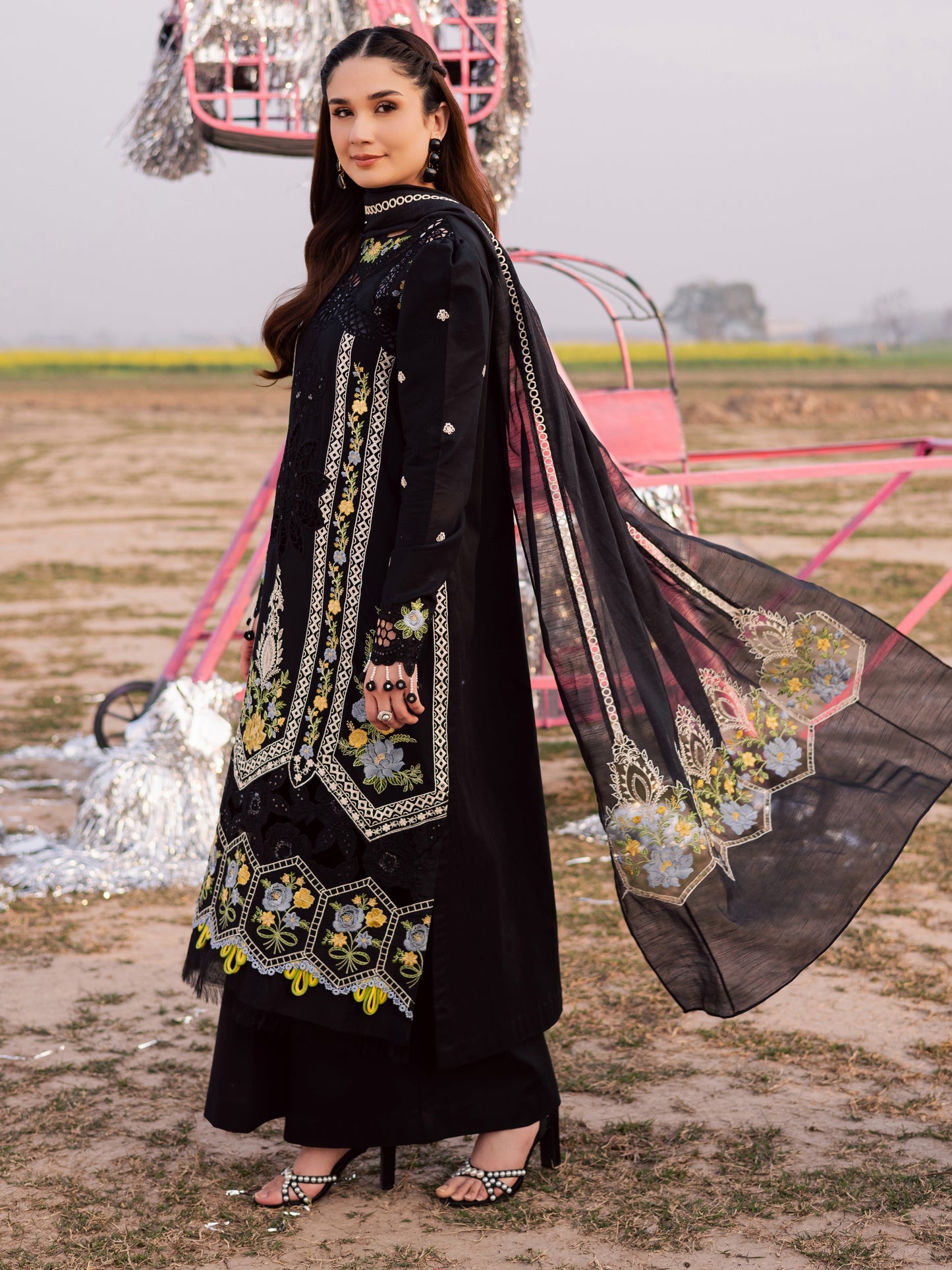 Black-Parishay Dil e Raqsam Lawn'26 Embroidered Unstitched 3-Piece Suit-DQ-01