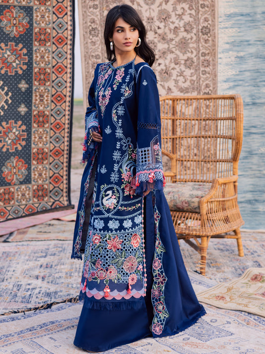 Blue-Parishay Dil e Raqsam Lawn'26 Embroidered Unstitched 3-Piece Suit-DQ-04