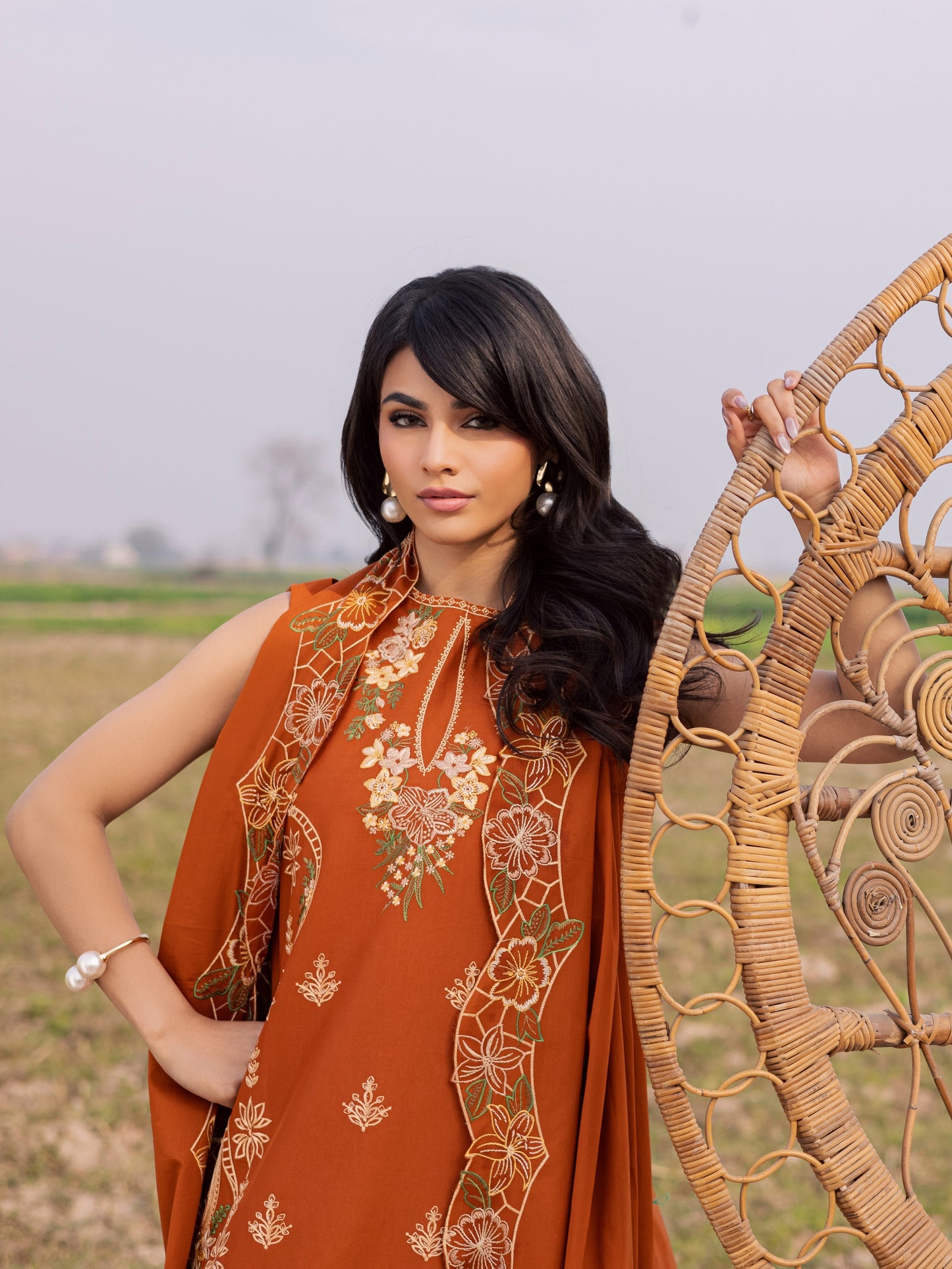Orange-Parishay Dil e Raqsam Lawn'26 Embroidered Unstitched 3-Piece Suit-DQ-03