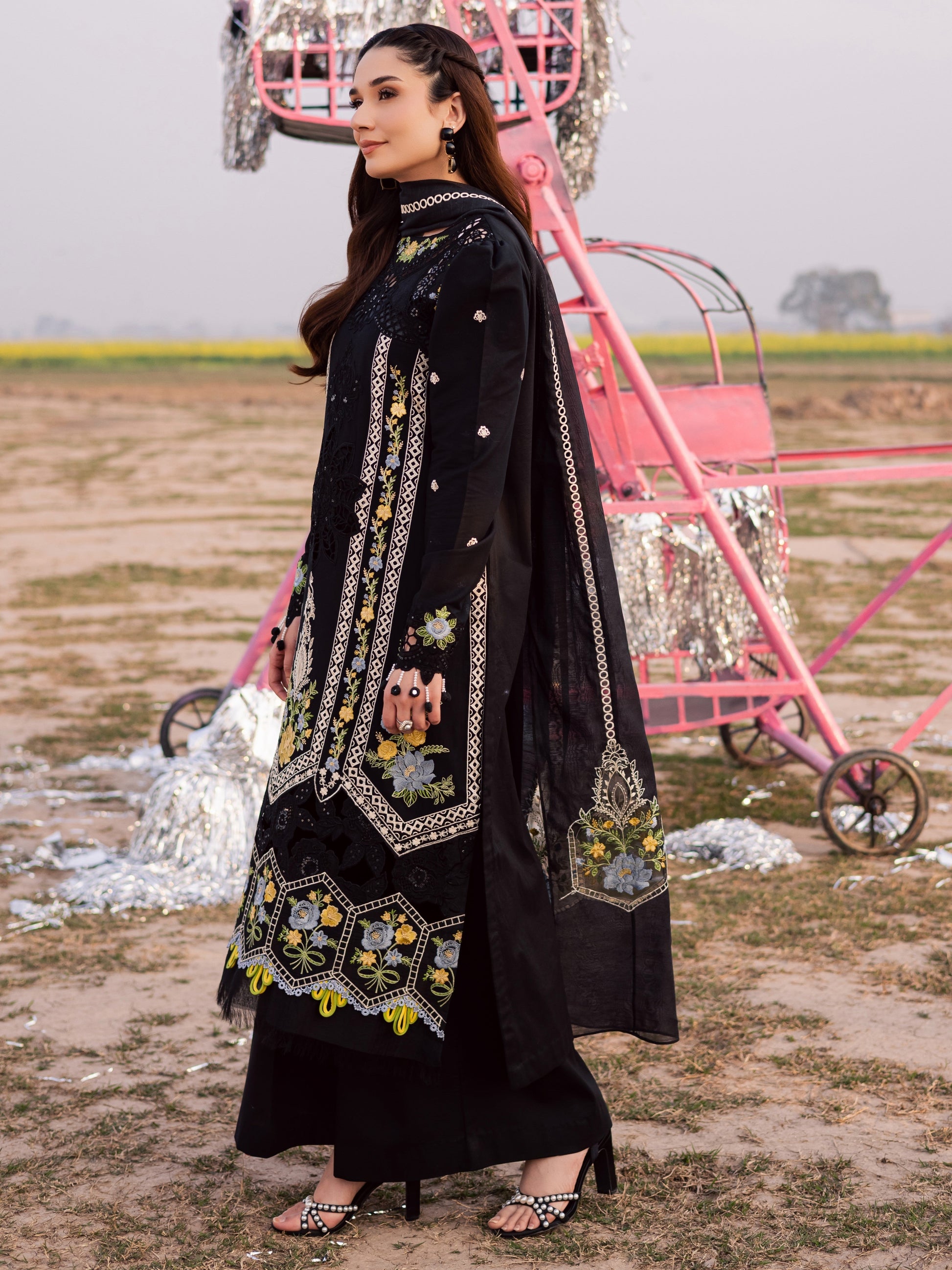 Black-Parishay Dil e Raqsam Lawn'26 Embroidered Unstitched 3-Piece Suit-DQ-01
