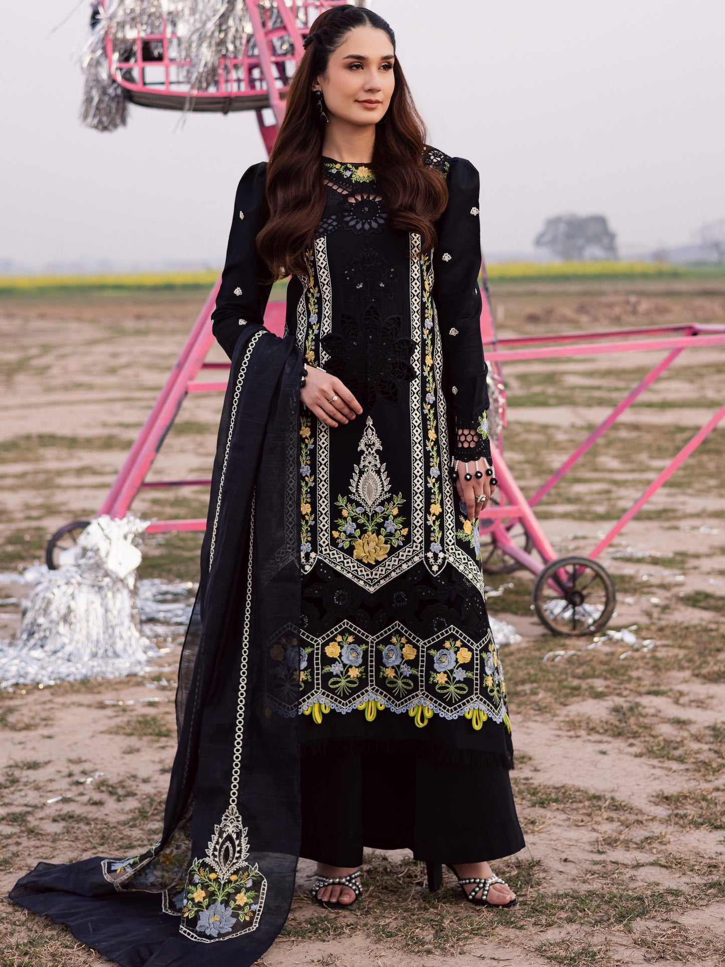 Black-Parishay Dil e Raqsam Lawn'26 Embroidered Unstitched 3-Piece Suit-DQ-01