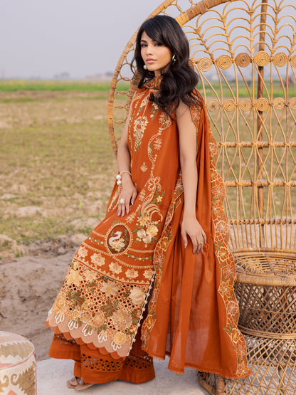 Orange-Parishay Dil e Raqsam Lawn'26 Embroidered Unstitched 3-Piece Suit-DQ-03