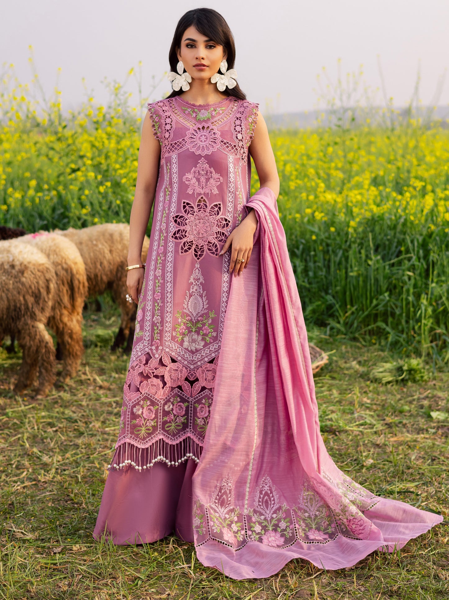 Pink-Parishay Dil e Raqsam Lawn'26 Embroidered Unstitched 3-Piece Suit-DQ-02