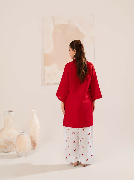 Stylish Collection Luxe Edit Cotton Embroidered Stitched 2-Piece Suit-Cherry Red