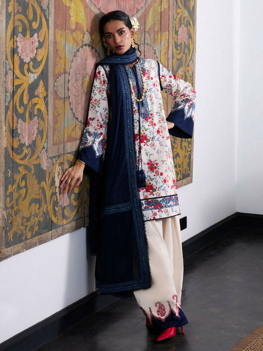 Ivory Hussain Rehar Luxury Lawn Embroidered Stitched 3-Piece Suit-Aeri