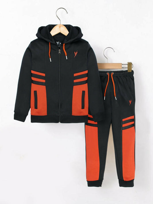 Black and Orange Velvour Winter Tracksuit-#VWT31-C