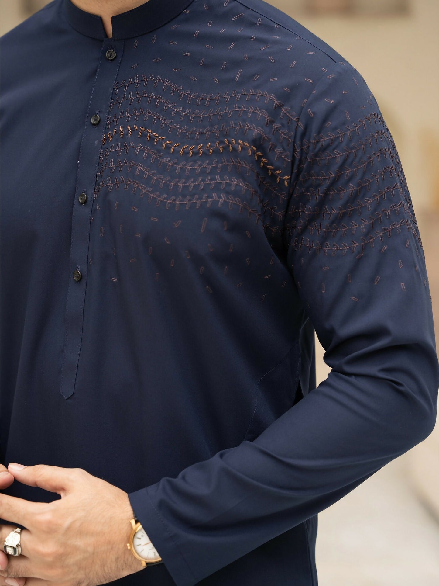 Fabrich Men Wash & Wear Embroidered Unstitched Shalwar Kameez-Navy