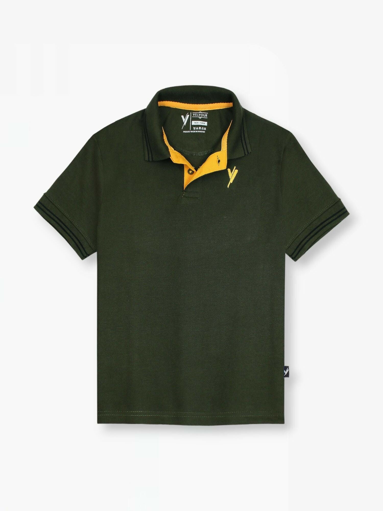 Olive boys’ plain half sleeve polo shirt made from soft piqué fabric with a tipping collar—ideal for stylish summer comfort.