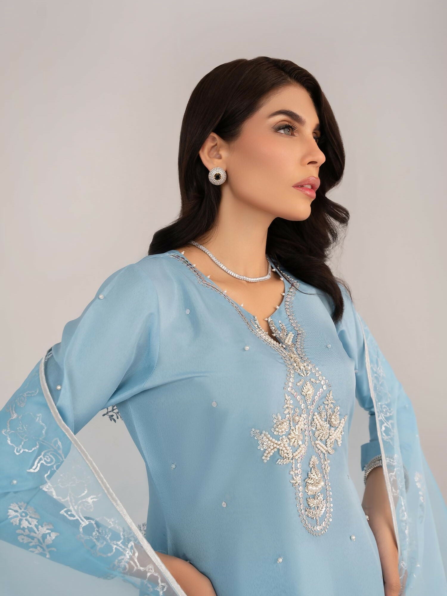 Allure By IH Raw Silk Embellished Stitched 3-Piece Suit-Dawn