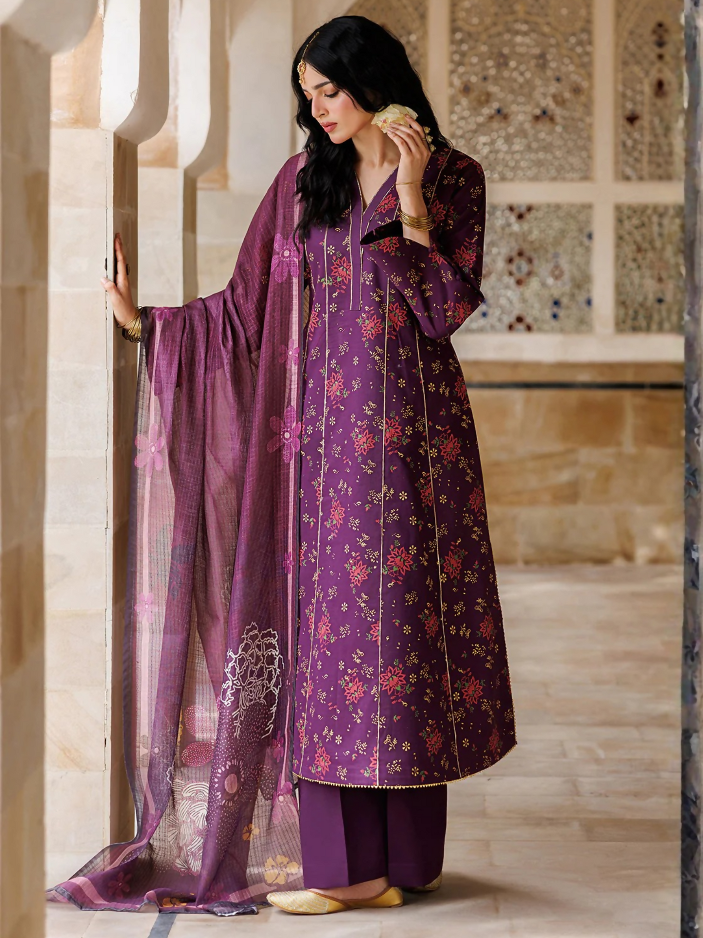 Purple Panache Apparel Noor Mahal Cotton Printed Stitched Suit-Liyana