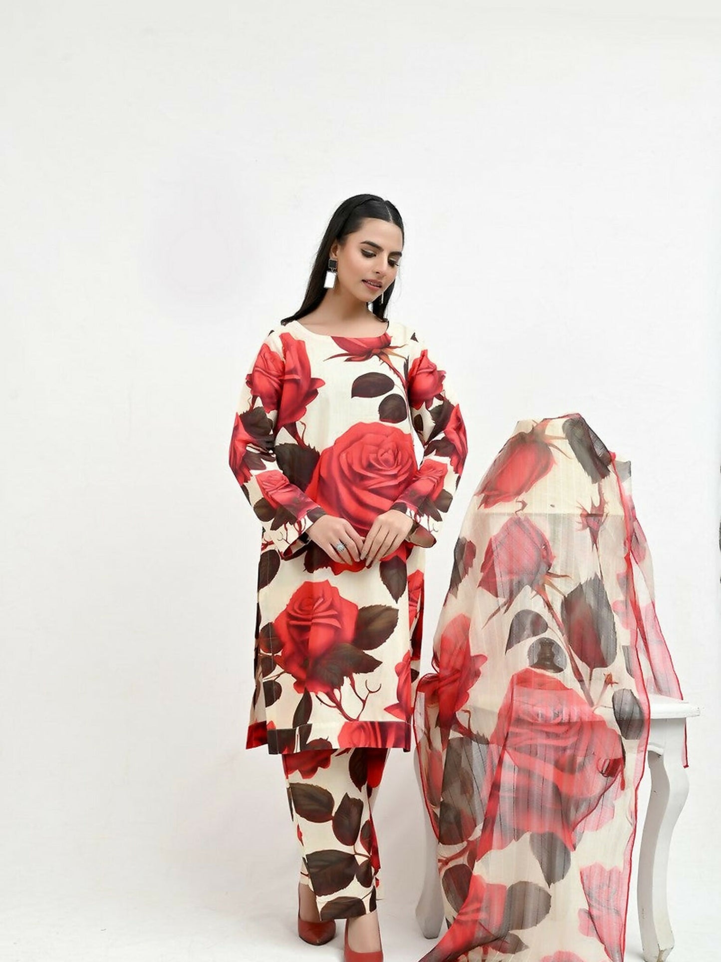 Imran Aftab Valentine's Day Raw Silk Printed Stitched 3-Piece Suit-IAVD 07