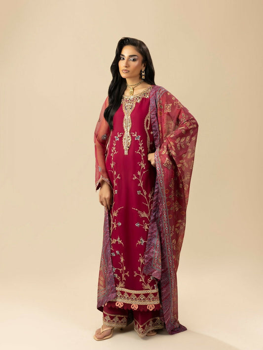 Shurooq Garden Of Dreams Organza Embroidered Stitched 3-Piece Suit-Poppy