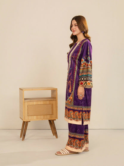 Stylish Collection Velvet Vogue Printed Co-Ord Set-Purple Pretty