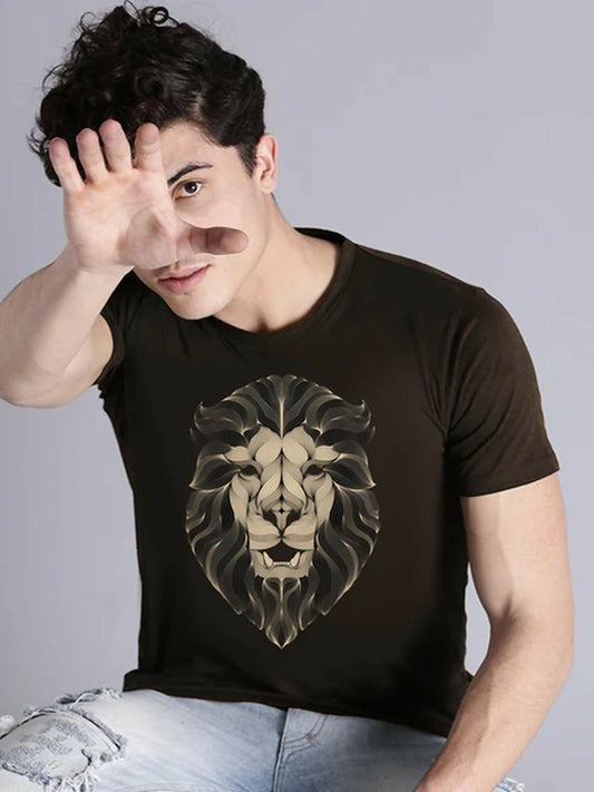 Brown Jupiter Printed Royal Lion Graphic Tee-Shirt-14444