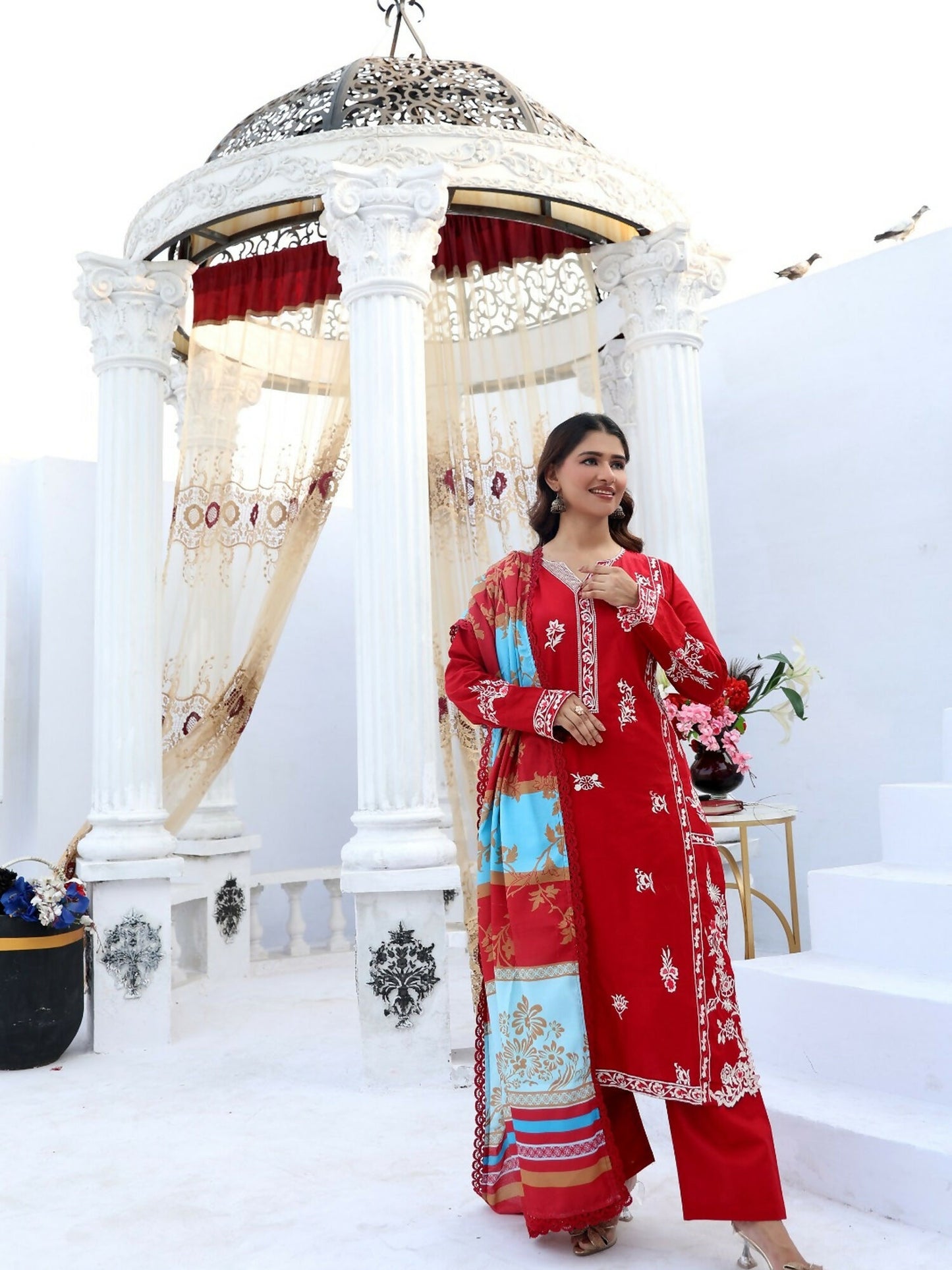 RB Pret & Couture Linen Embroidered Stitched 3-Piece Suit-01