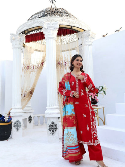 RB Pret & Couture Linen Embroidered Stitched 3-Piece Suit-01