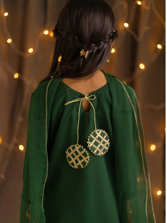 Kidoz Kloset Chiffon Embroidered Gharara-Emerald Bliss