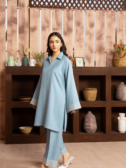 Panache Apparel Winter Core Linen Embroidered Stitched Suit-Bluff