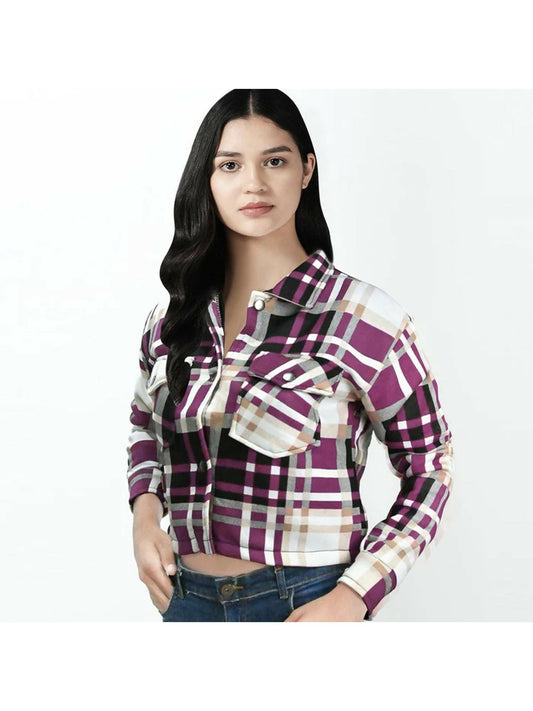 Jupiter Women Cropped Tartan Style Vogue Jacket-14686