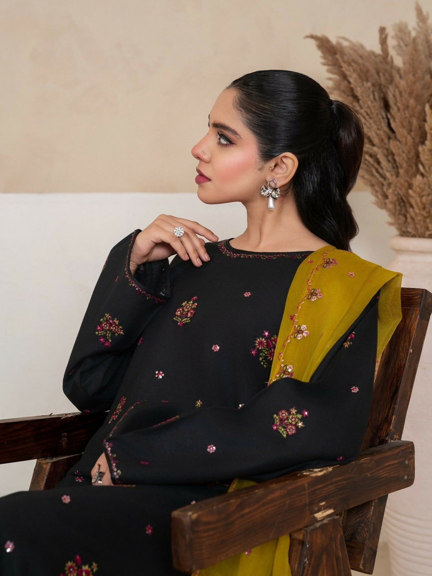 Stylish Collection Royal Pret Linen Embroidered Stitched 3-Piece Suit-Olive Embroidered