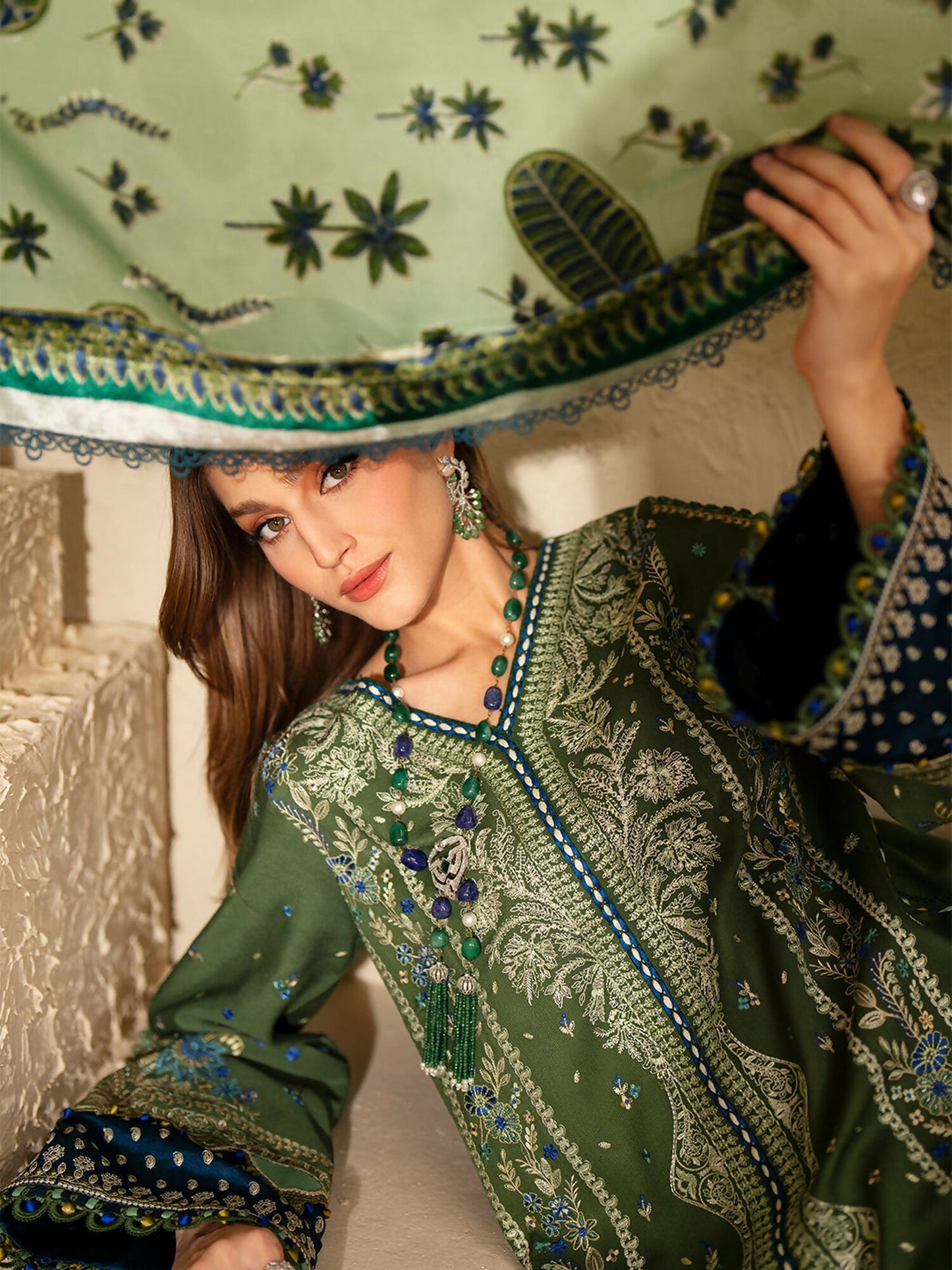 Binilyas Saqqara Kotrai Embroidered Stitched 3-Piece Suit-164-B